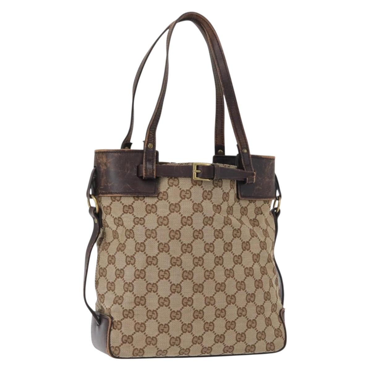 GUCCI GG Canvas Hand Bag Beige Gold 107757 Auth 172253