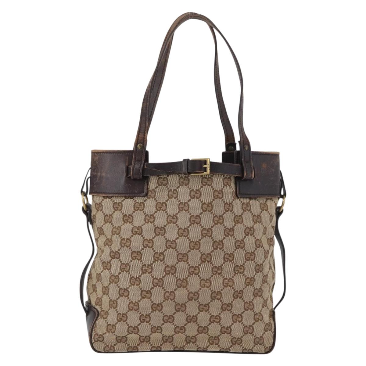 GUCCI GG Canvas Hand Bag Beige Gold 107757 Auth 172253