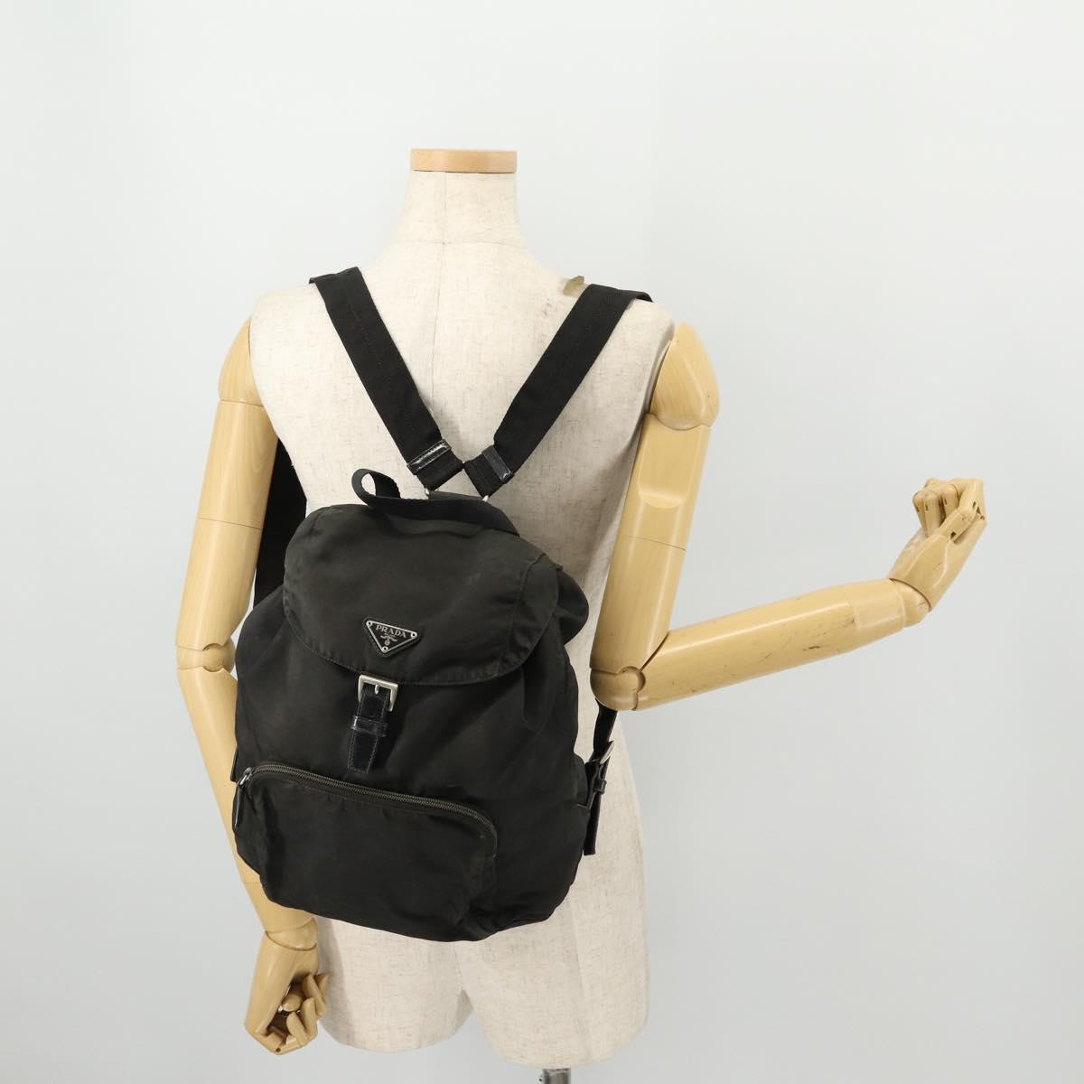 PRADA Backpack Nylon Black Silver Auth 172260
