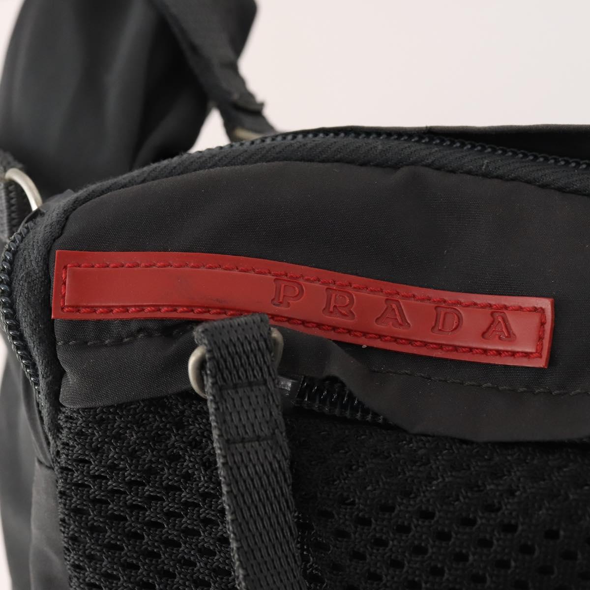 PRADA Sports Body Bag Nylon Black Silver Auth 172262