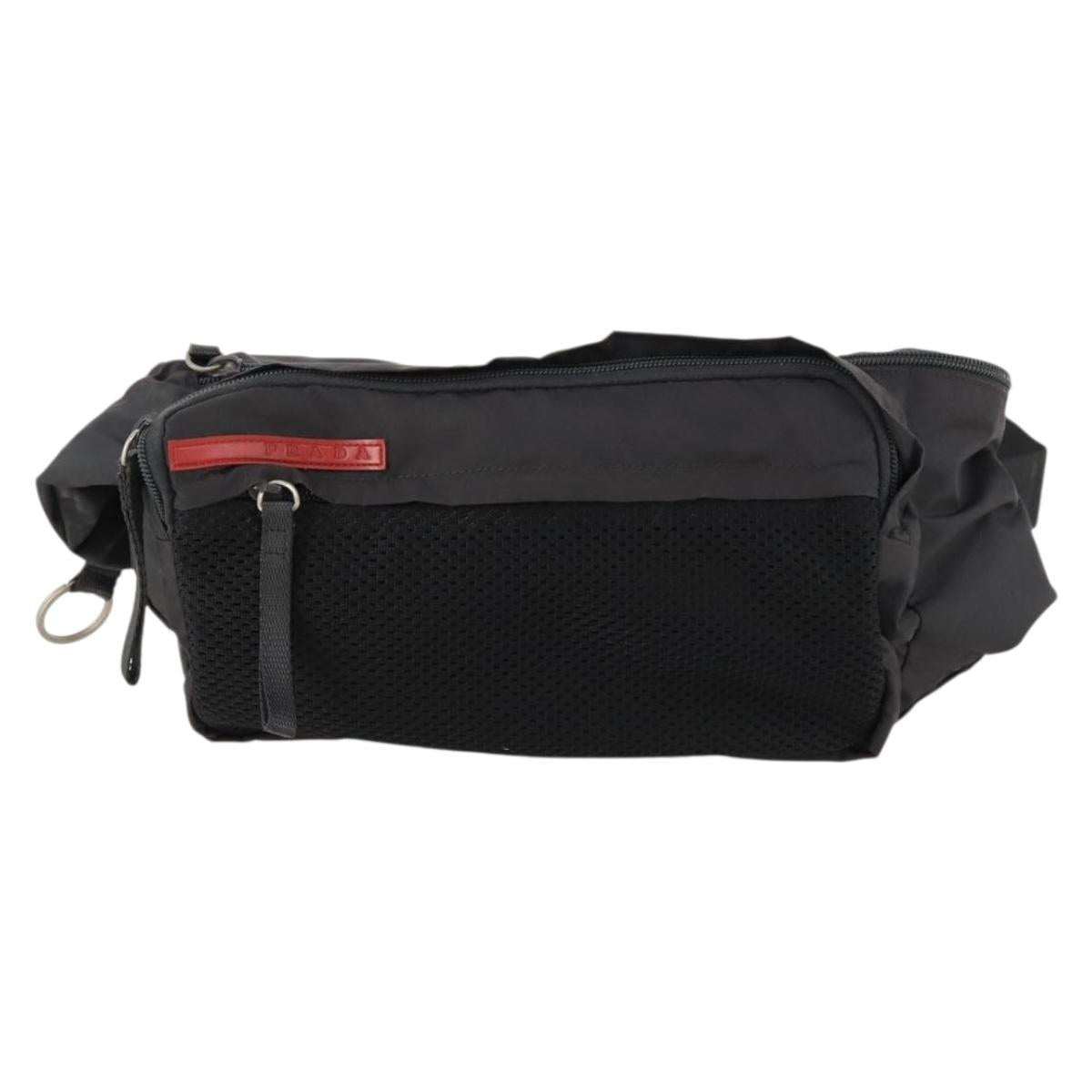 PRADA Sports Body Bag Nylon Black Silver Auth 172262