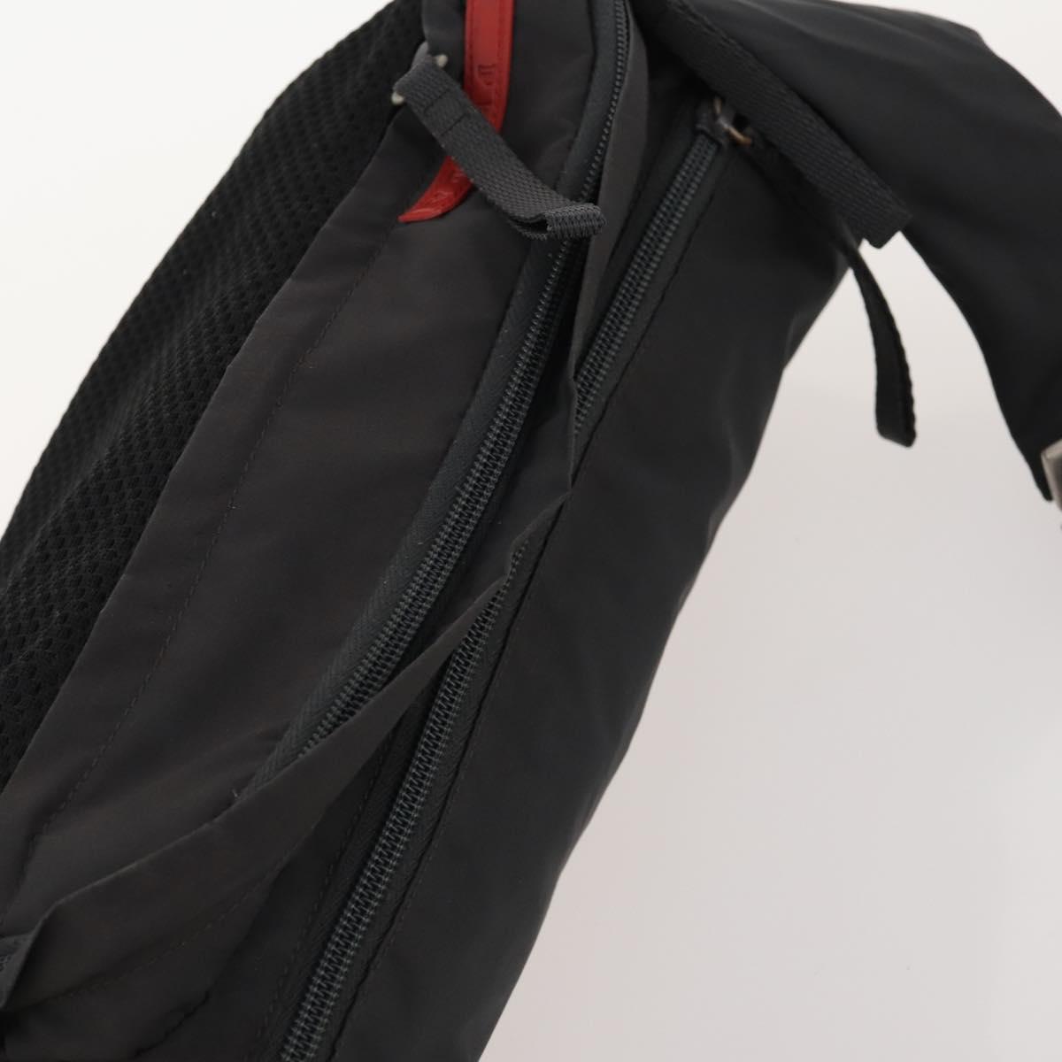 PRADA Sports Body Bag Nylon Black Silver Auth 172262
