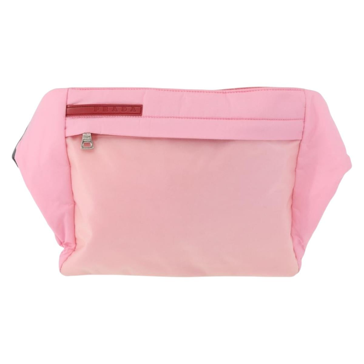 PRADA Sports Body Bag Nylon Pink Silver Auth 172263