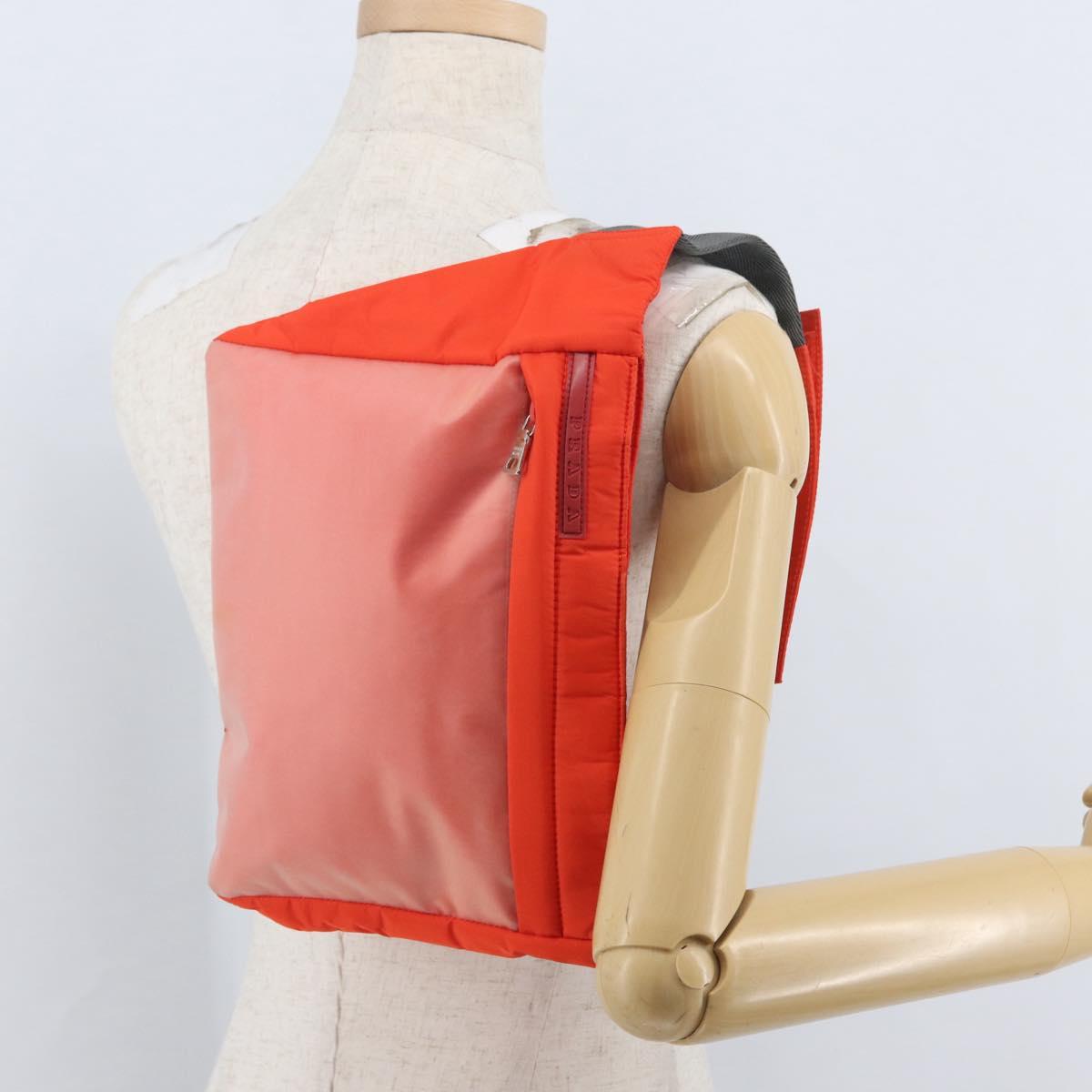 PRADA Sports Body Bag Nylon Orange Silver Auth 172265