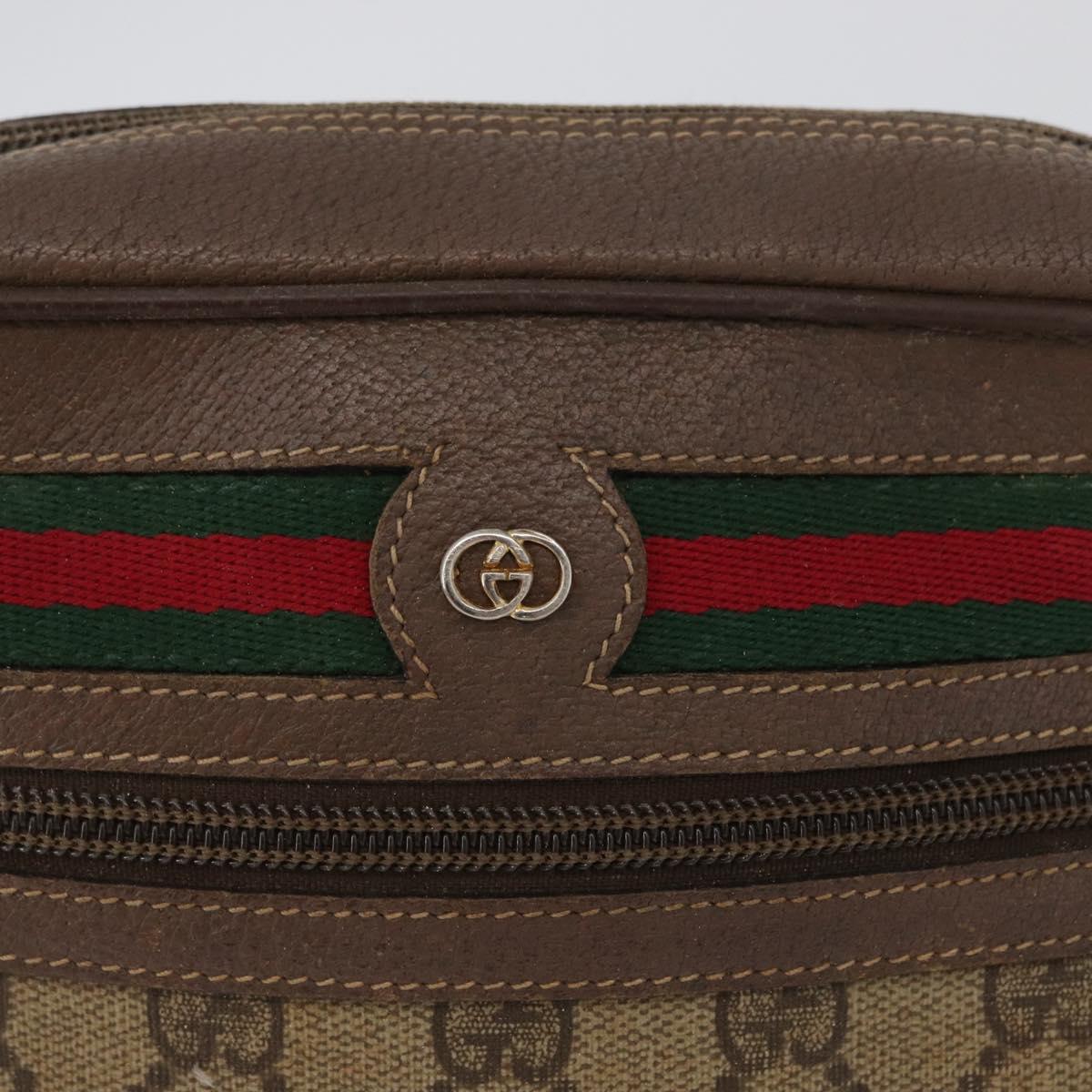 GUCCI GG Supreme Web Sherry Line Shoulder Bag PVC Beige Gold Auth 172270