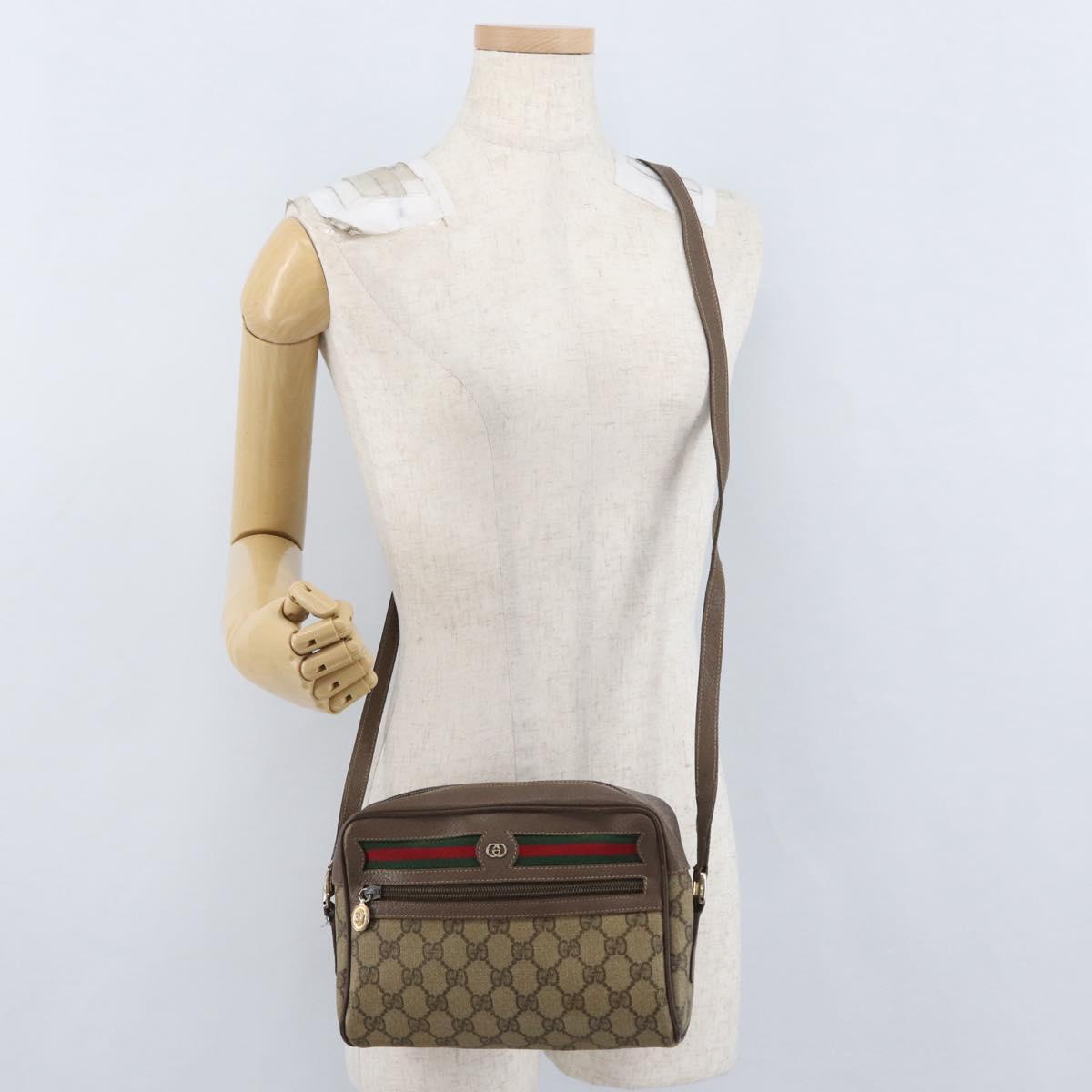 GUCCI GG Supreme Web Sherry Line Shoulder Bag PVC Beige Gold Auth 172270