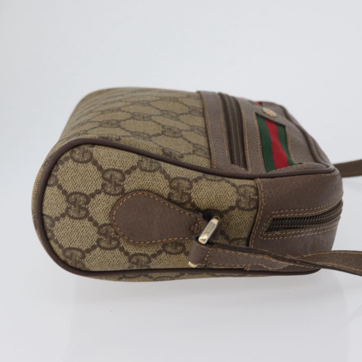 GUCCI GG Supreme Web Sherry Line Shoulder Bag PVC Beige Gold Auth 172270