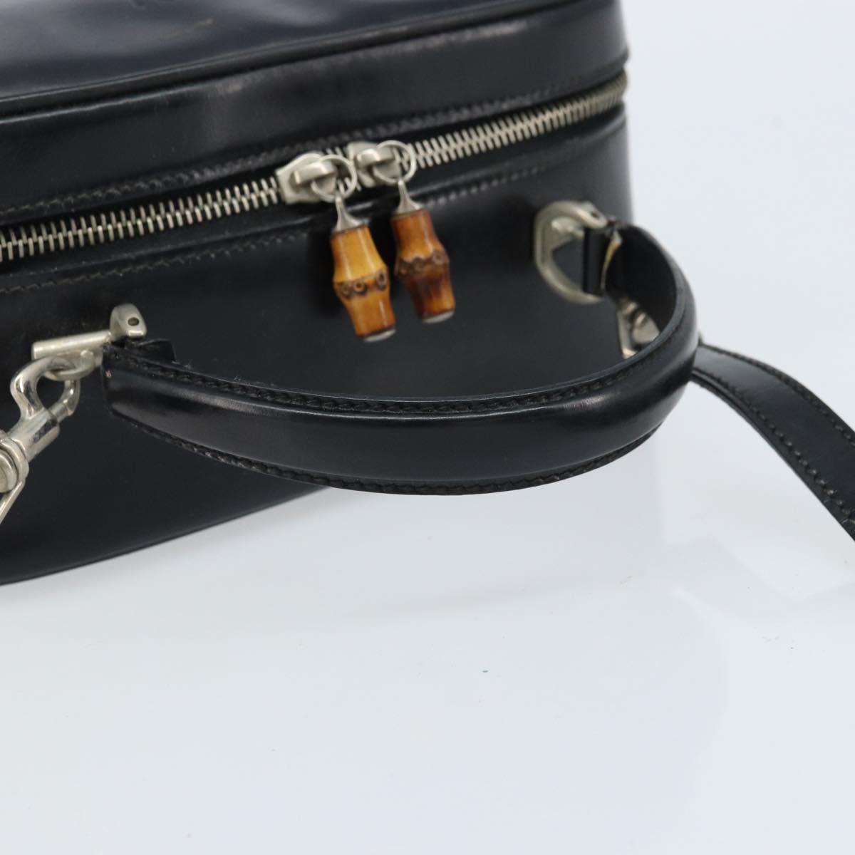 GUCCI Bamboo Hand Bag Patent leather 2way Black Silver Auth 172271