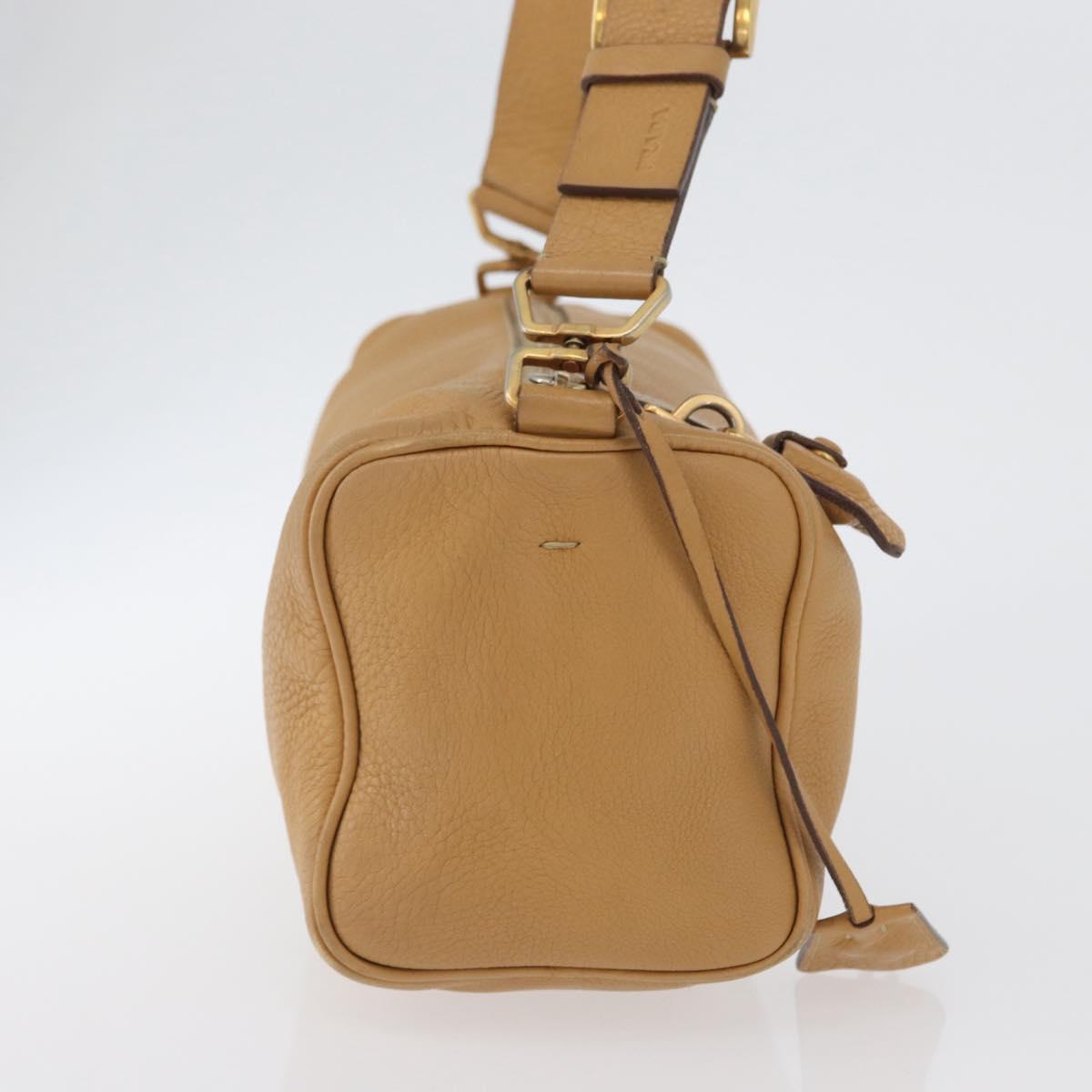 PRADA Shoulder Bag Leather Brown Gold Auth 172272