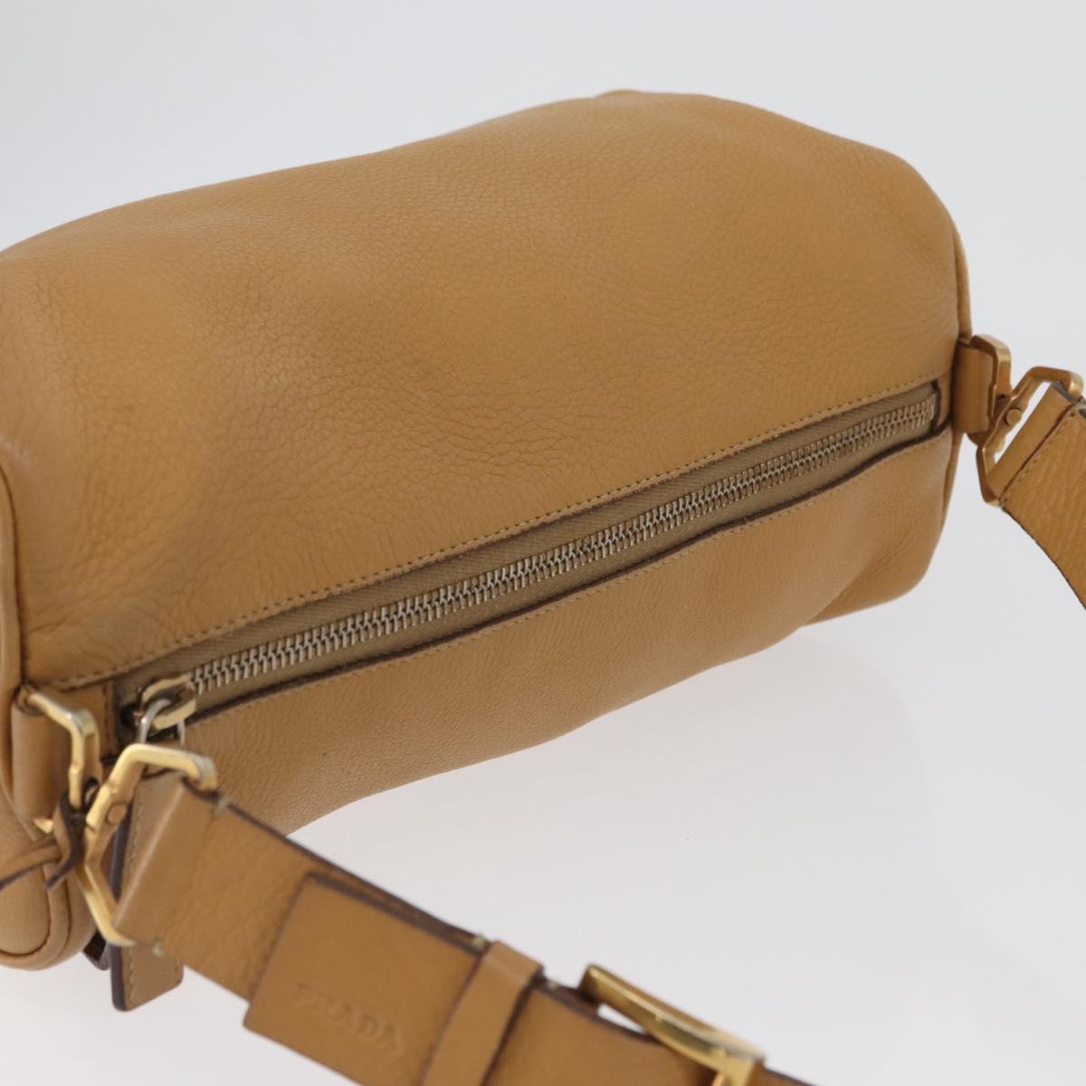 PRADA Shoulder Bag Leather Brown Gold Auth 172272