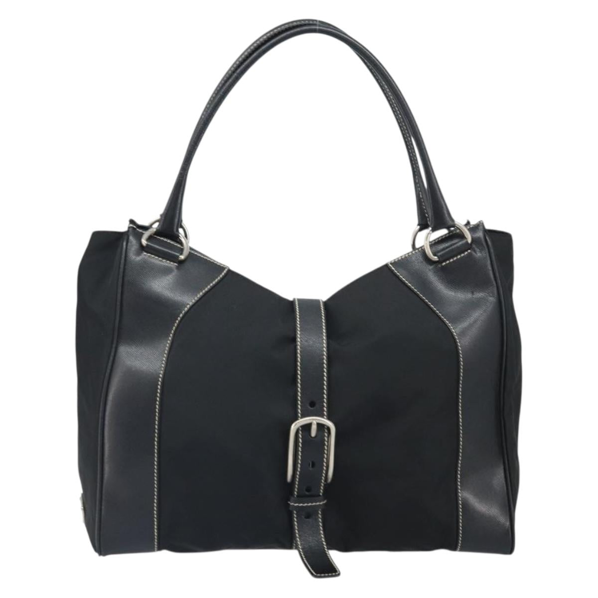 PRADA Tote Bag Nylon Black Silver Auth 172273A