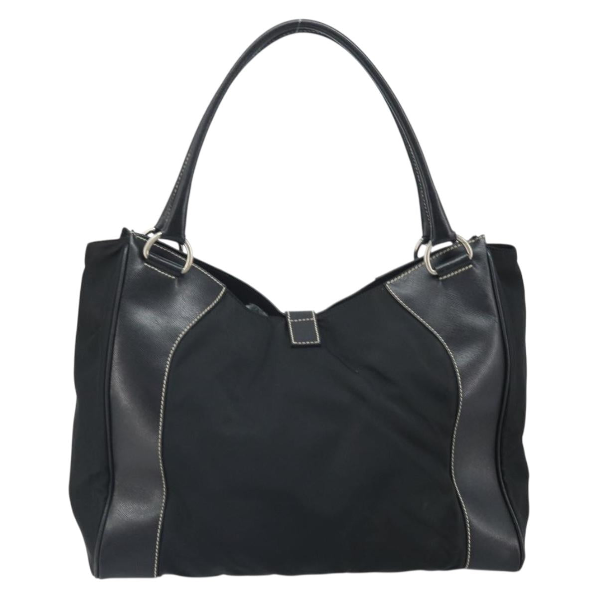 PRADA Tote Bag Nylon Black Silver Auth 172273A