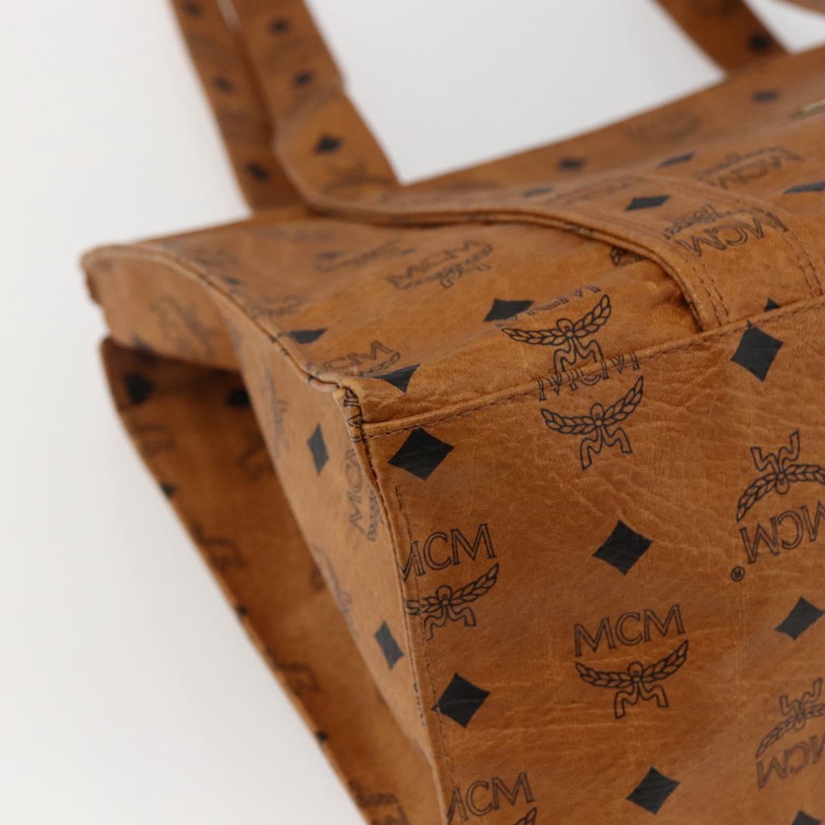 MCM Logogram Vicetos Tote Bag PVC Brown Gold Auth 172274