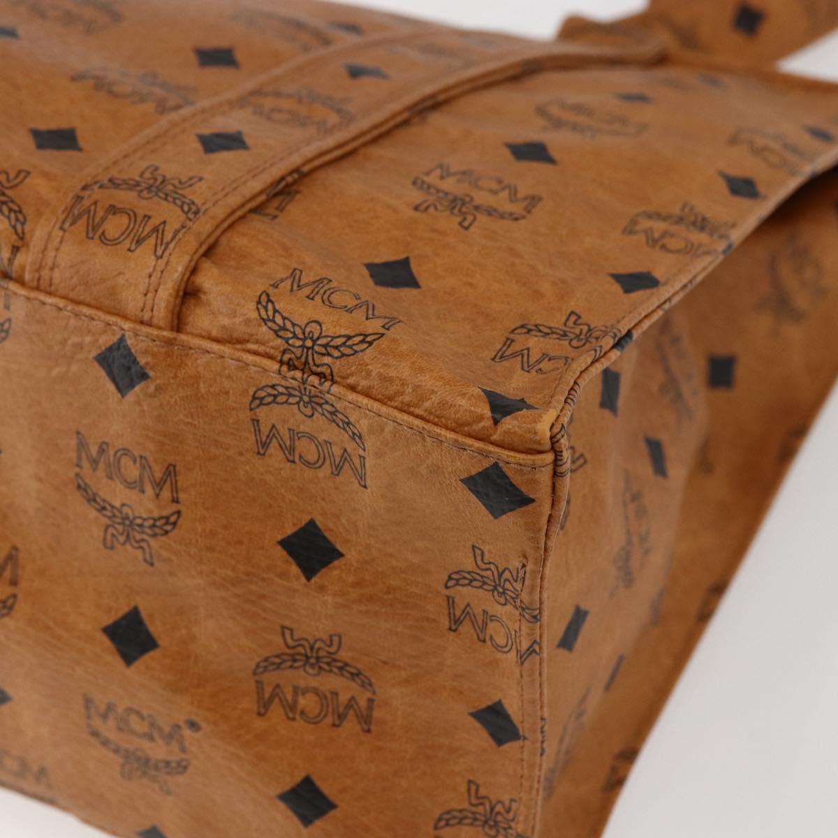 MCM Logogram Vicetos Tote Bag PVC Brown Gold Auth 172274
