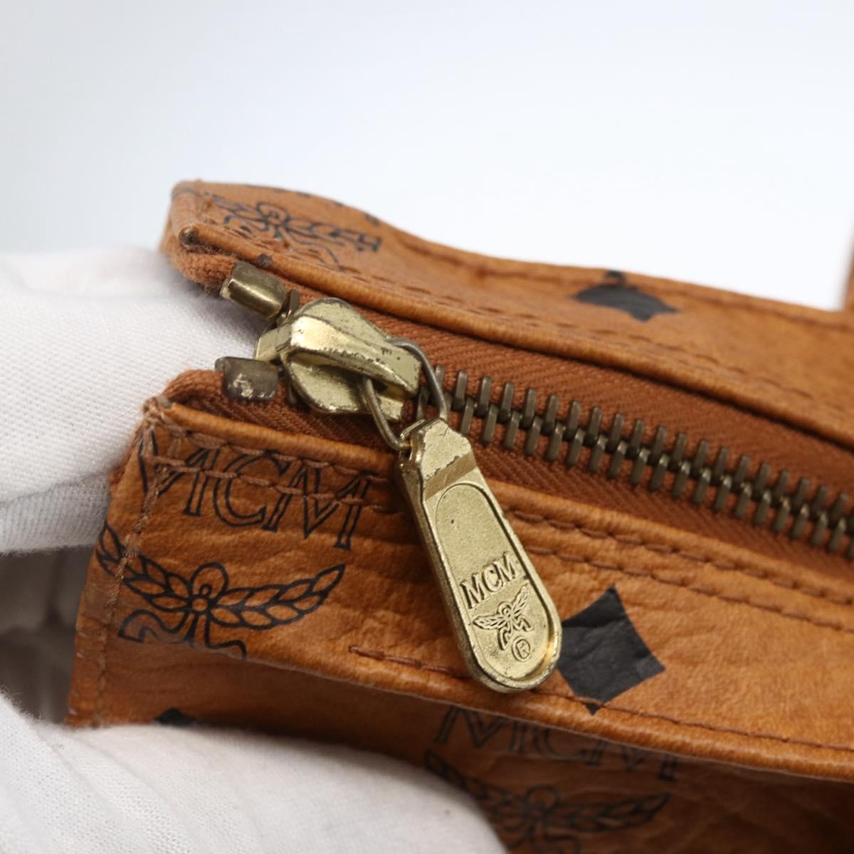 MCM Logogram Vicetos Tote Bag PVC Brown Gold Auth 172274