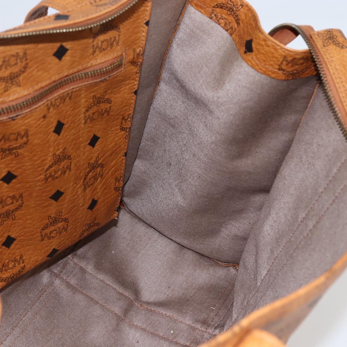 MCM Logogram Vicetos Tote Bag PVC Brown Gold Auth 172274