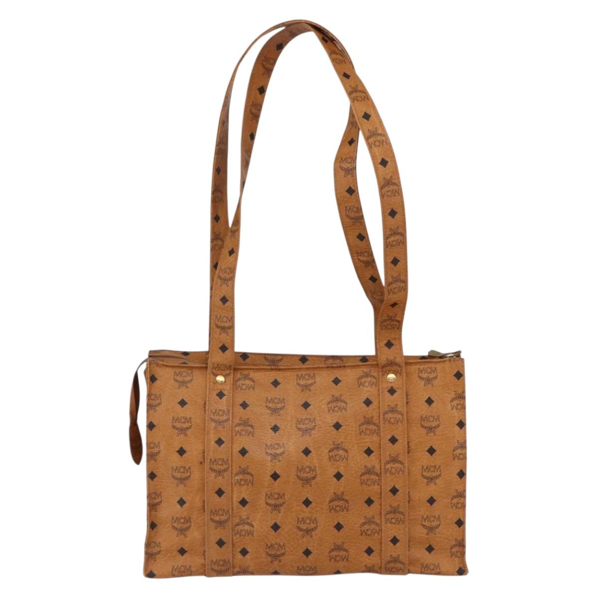 MCM Logogram Vicetos Tote Bag PVC Brown Gold Auth 172274