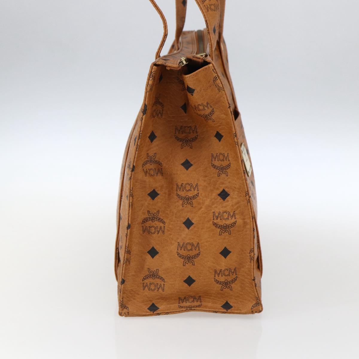 MCM Logogram Vicetos Tote Bag PVC Brown Gold Auth 172274
