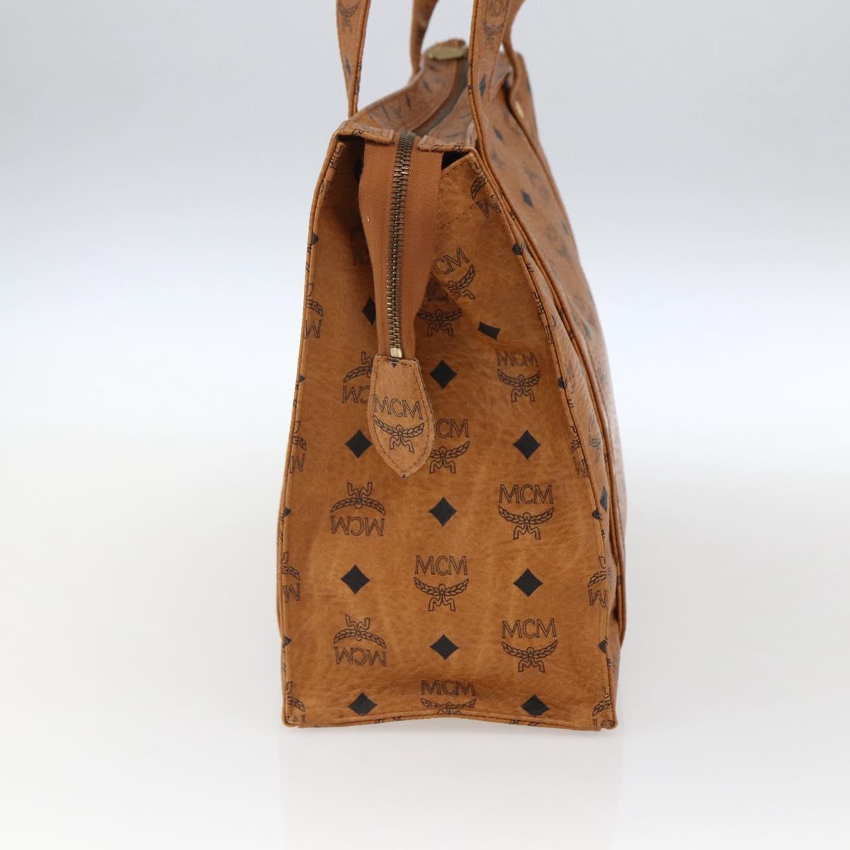 MCM Logogram Vicetos Tote Bag PVC Brown Gold Auth 172274