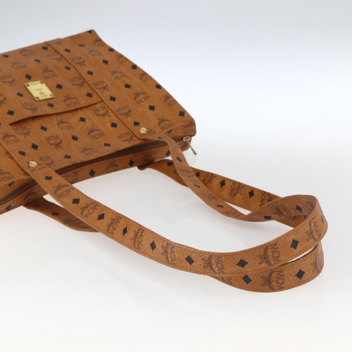 MCM Logogram Vicetos Tote Bag PVC Brown Gold Auth 172274