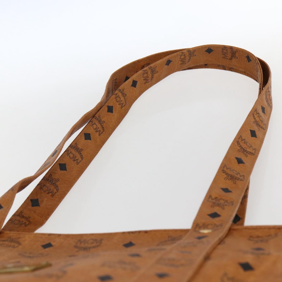 MCM Logogram Vicetos Tote Bag PVC Brown Gold Auth 172274