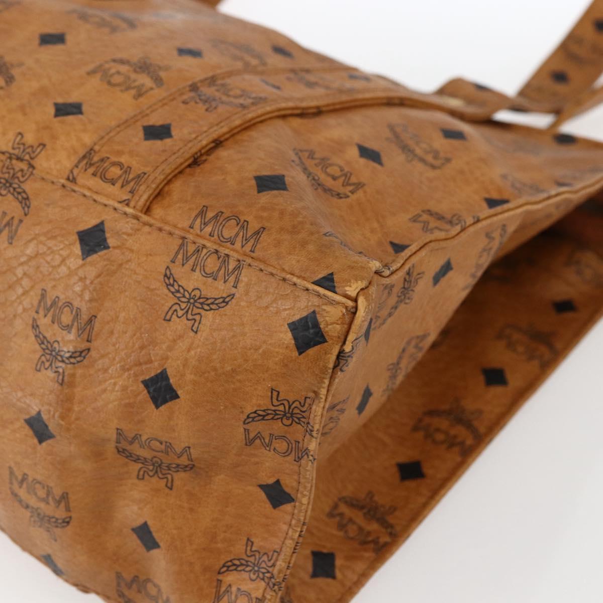 MCM Logogram Vicetos Tote Bag PVC Brown Gold Auth 172275