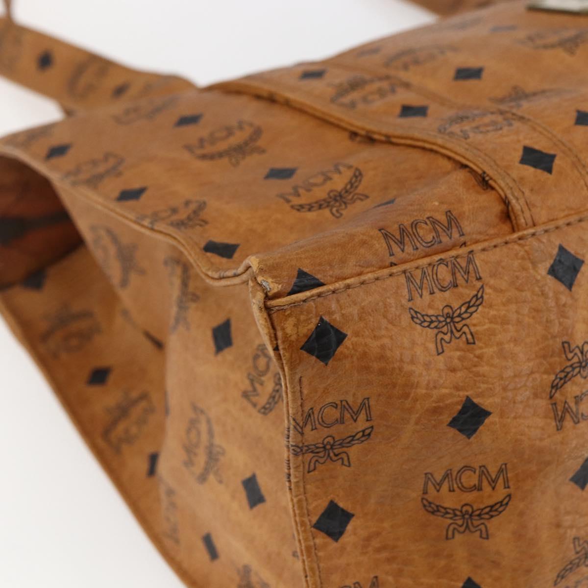 MCM Logogram Vicetos Tote Bag PVC Brown Gold Auth 172275