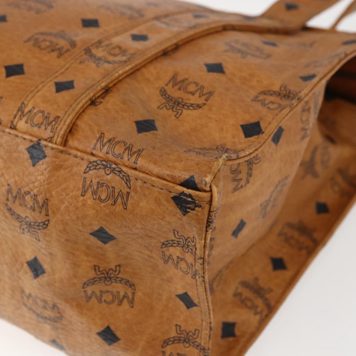 MCM Logogram Vicetos Tote Bag PVC Brown Gold Auth 172275