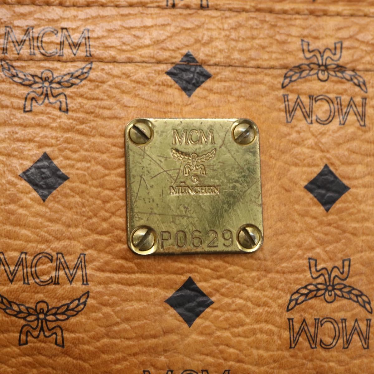 MCM Logogram Vicetos Tote Bag PVC Brown Gold Auth 172275