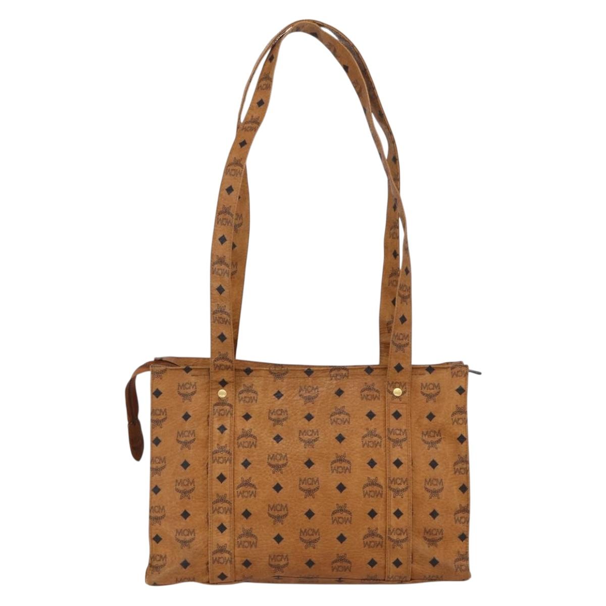 MCM Logogram Vicetos Tote Bag PVC Brown Gold Auth 172275