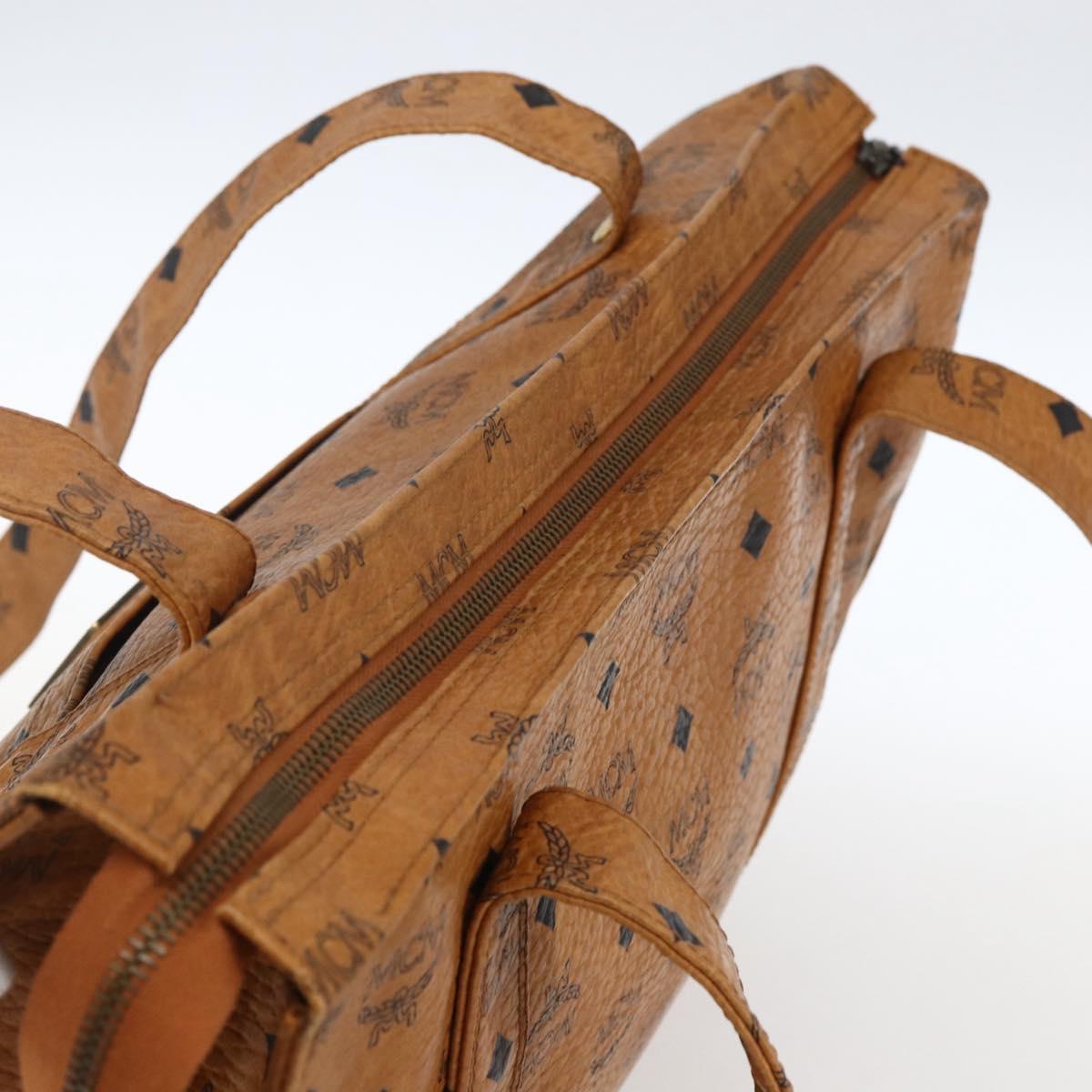 MCM Logogram Vicetos Tote Bag PVC Brown Gold Auth 172275