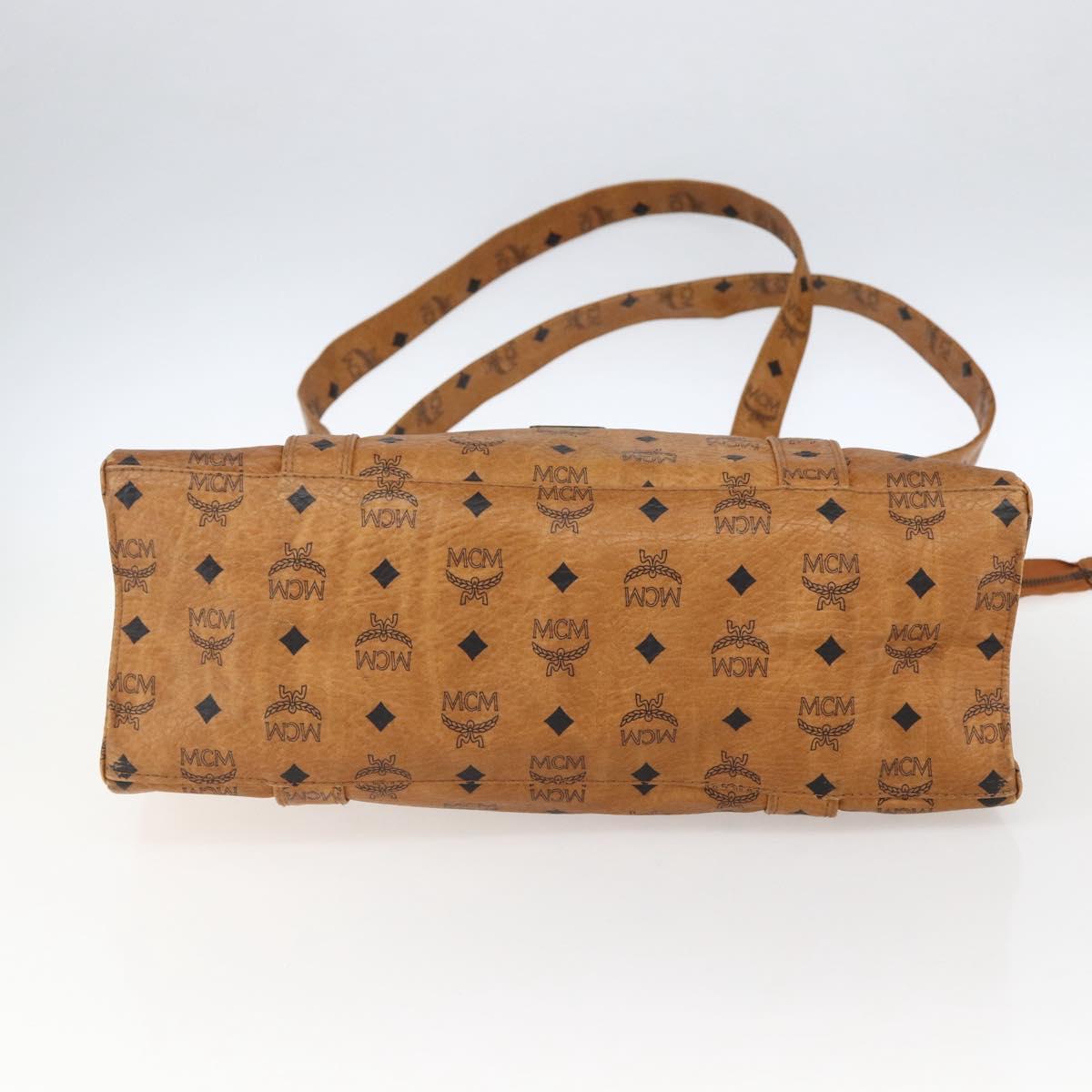 MCM Logogram Vicetos Tote Bag PVC Brown Gold Auth 172275