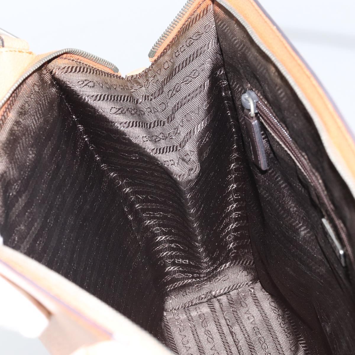 PRADA Hand Bag Leather Brown Silver Auth 172276