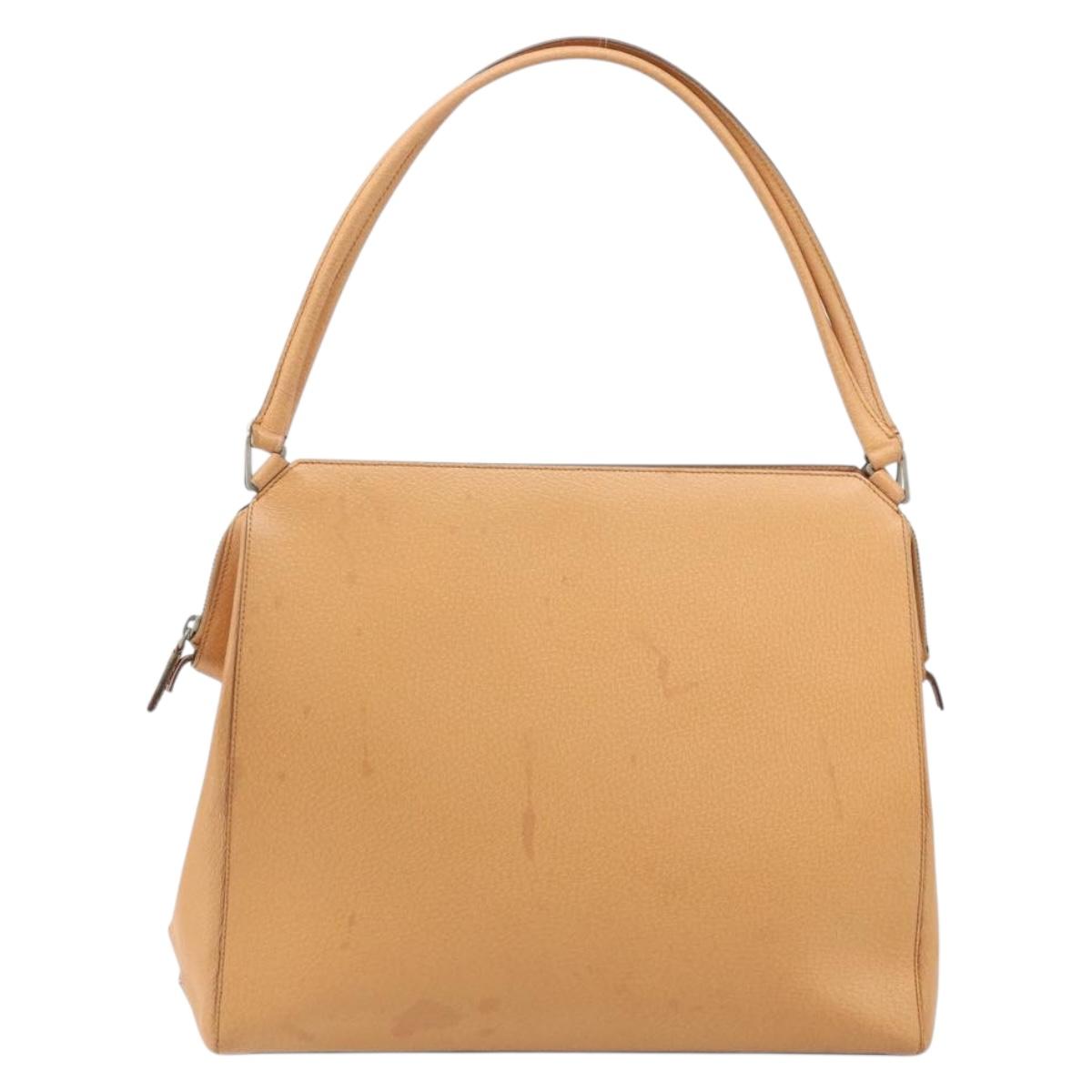 PRADA Hand Bag Leather Brown Silver Auth 172276