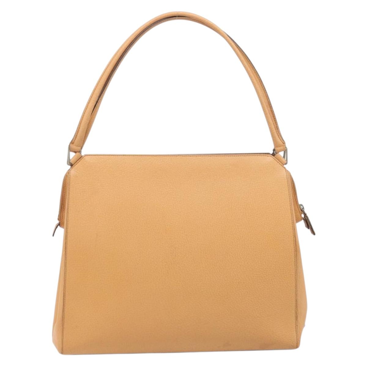 PRADA Hand Bag Leather Brown Silver Auth 172276