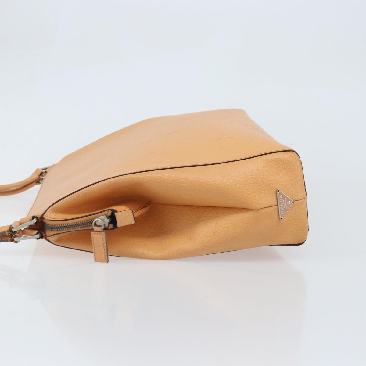 PRADA Hand Bag Leather Brown Silver Auth 172276