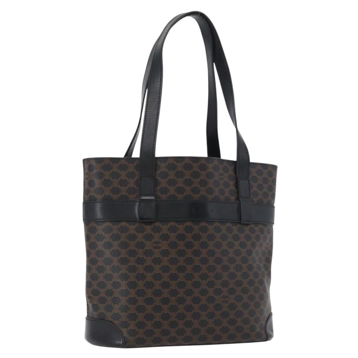 CELINE Macadam Canvas Tote Bag PVC Leather Black Gold Auth 172280