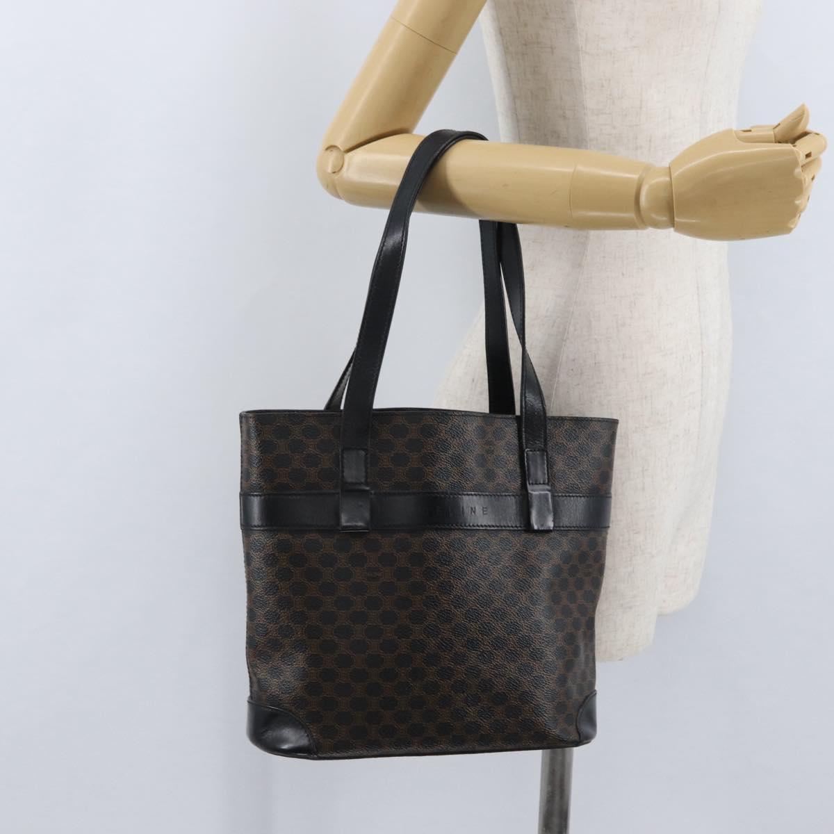 CELINE Macadam Canvas Tote Bag PVC Leather Black Gold Auth 172280