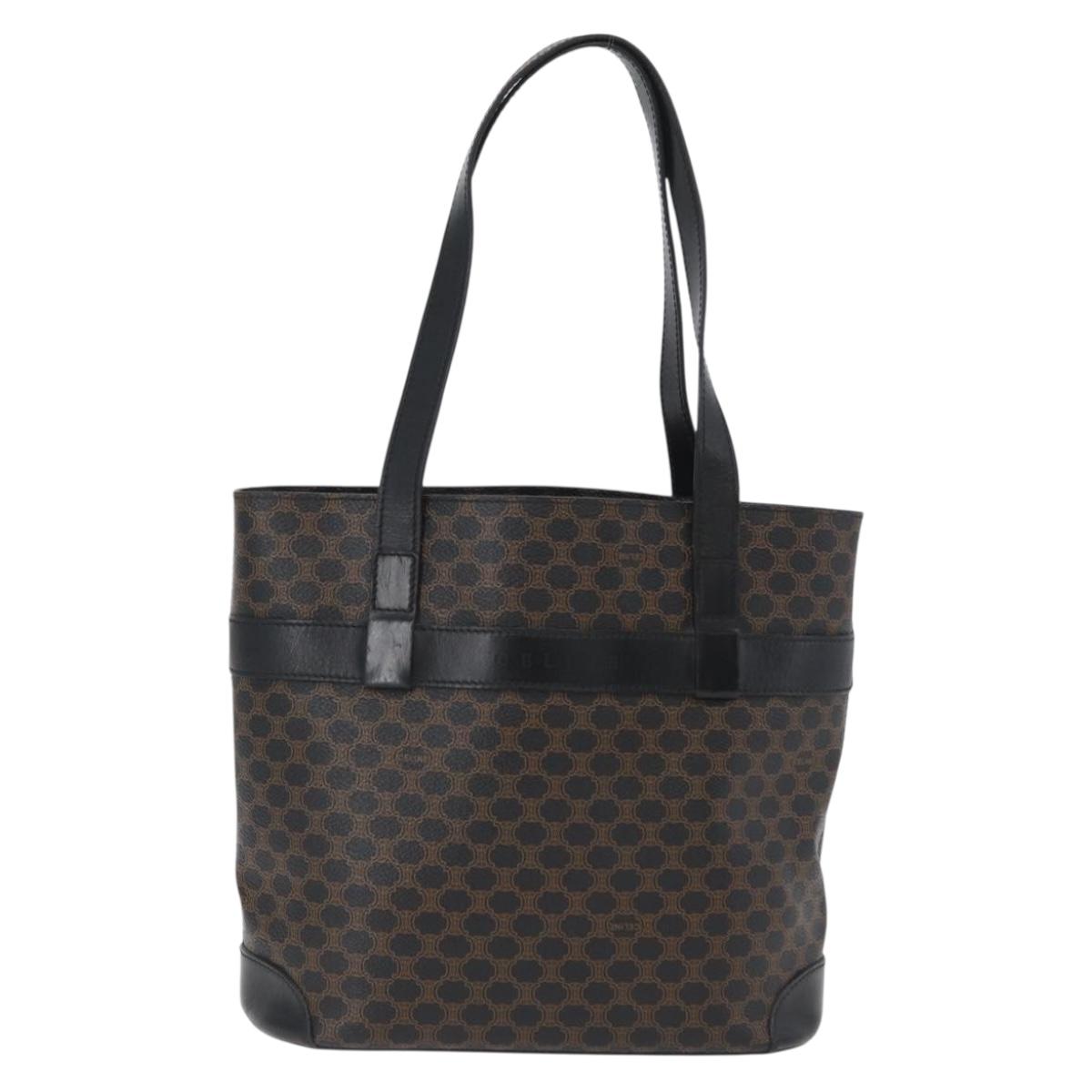 CELINE Macadam Canvas Tote Bag PVC Leather Black Gold Auth 172280