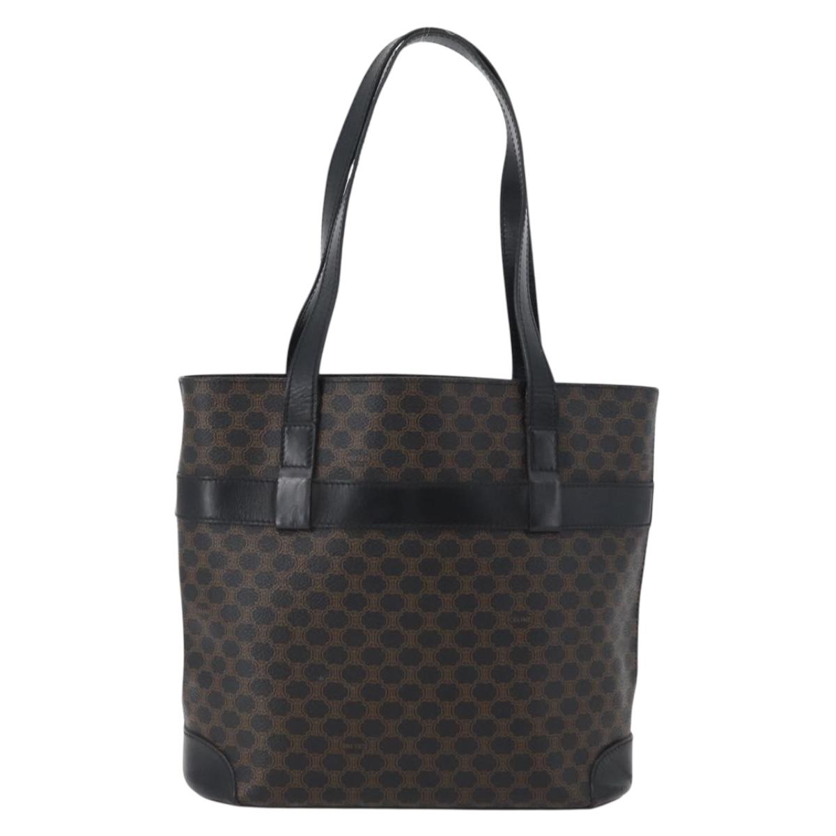 CELINE Macadam Canvas Tote Bag PVC Leather Black Gold Auth 172280