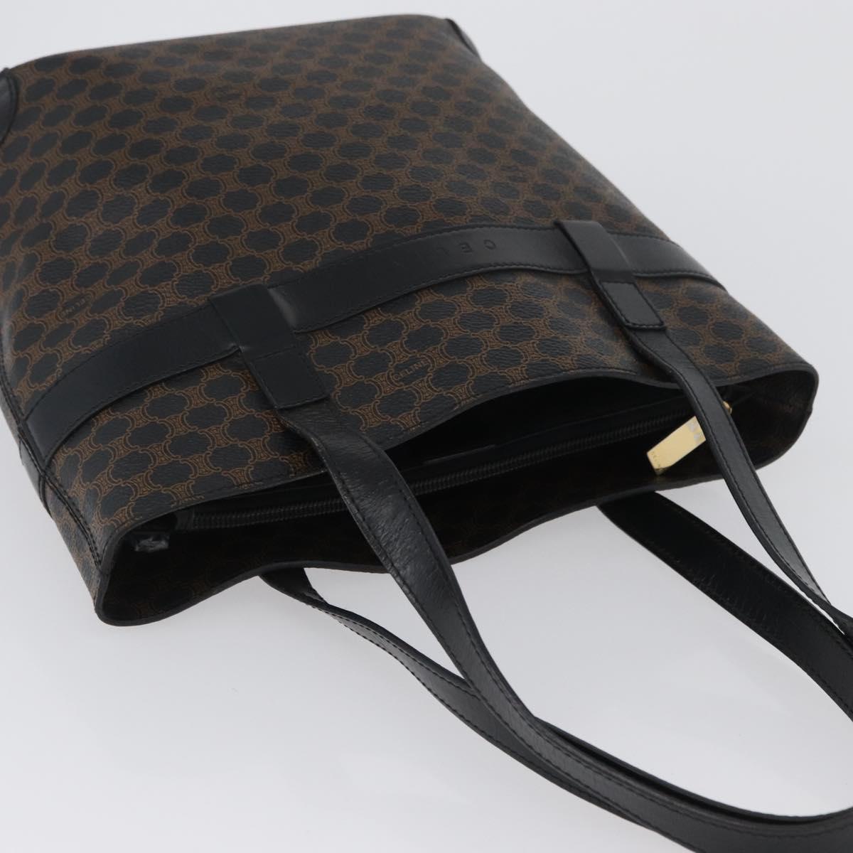 CELINE Macadam Canvas Tote Bag PVC Leather Black Gold Auth 172280