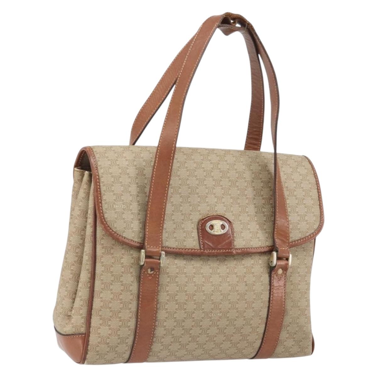 CELINE Macadam Canvas Hand Bag PVC Leather Beige Gold Auth 172281
