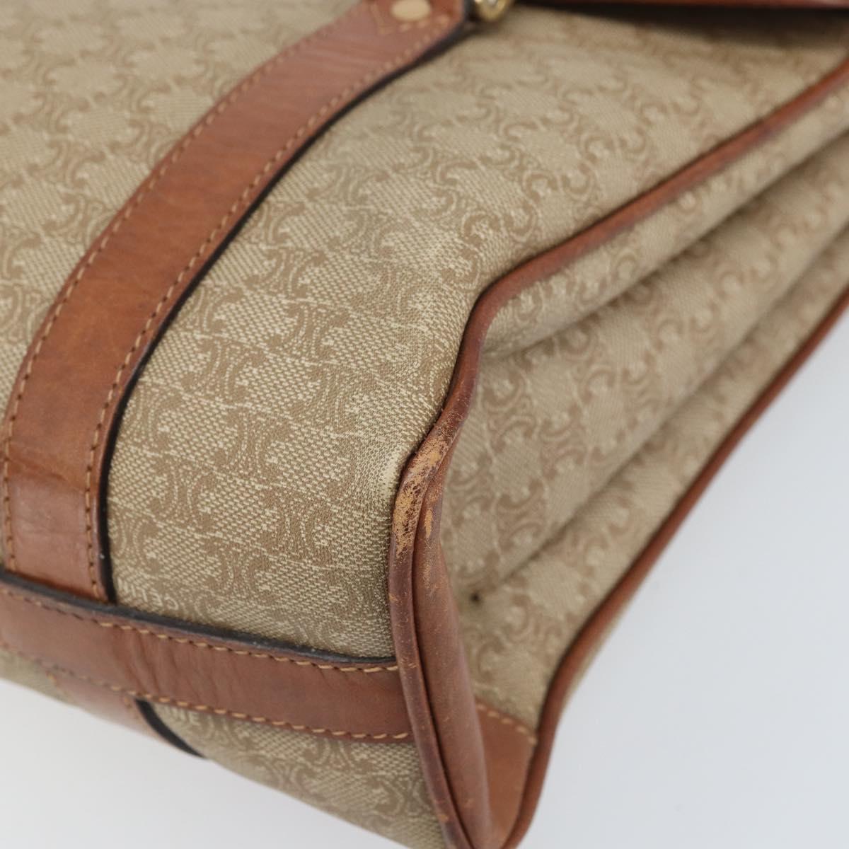 CELINE Macadam Canvas Hand Bag PVC Leather Beige Gold Auth 172281