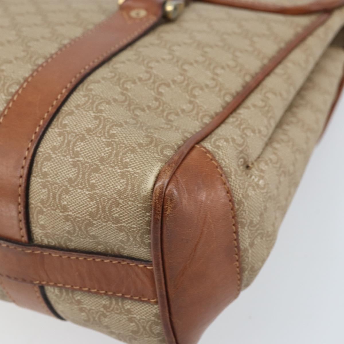 CELINE Macadam Canvas Hand Bag PVC Leather Beige Gold Auth 172281