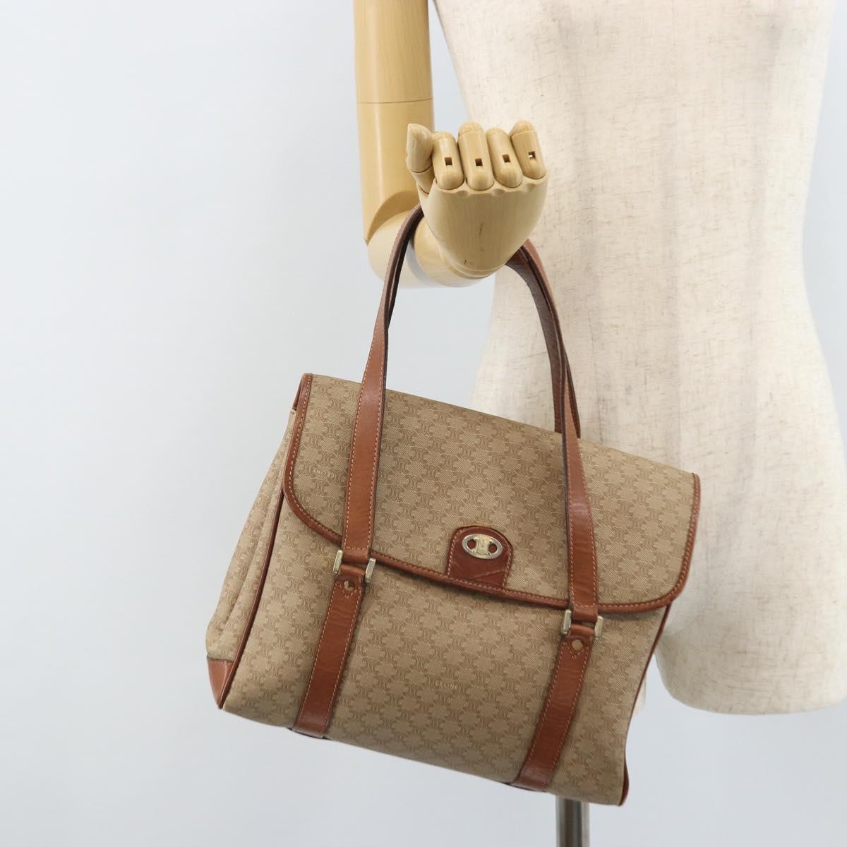 CELINE Macadam Canvas Hand Bag PVC Leather Beige Gold Auth 172281