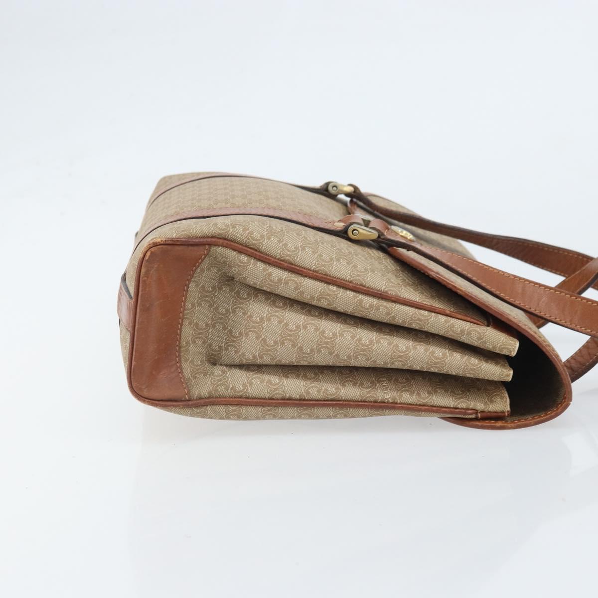 CELINE Macadam Canvas Hand Bag PVC Leather Beige Gold Auth 172281