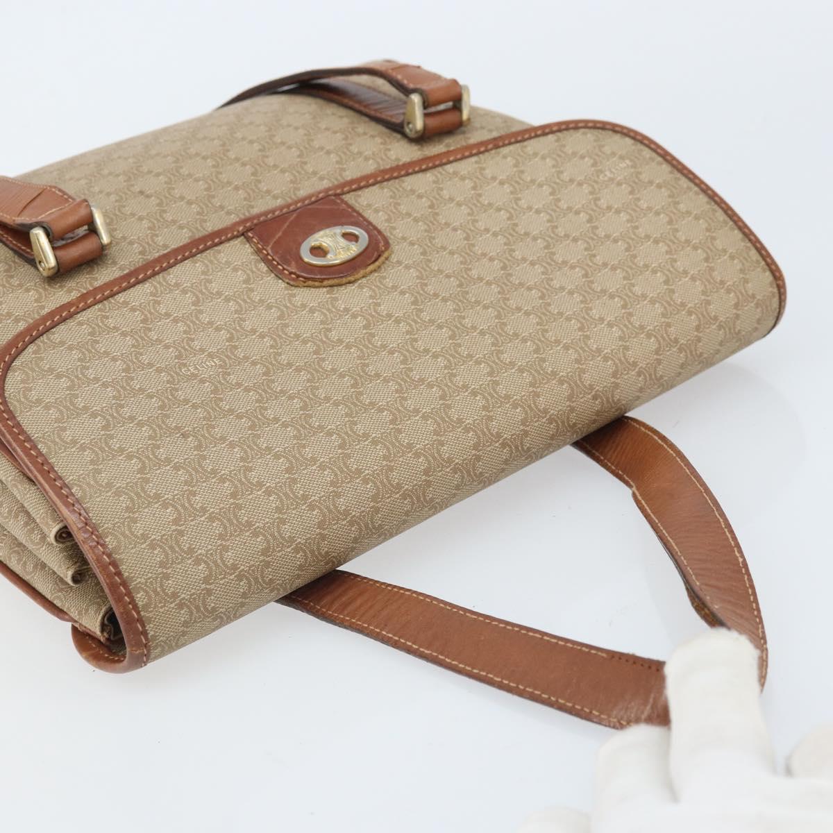 CELINE Macadam Canvas Hand Bag PVC Leather Beige Gold Auth 172281