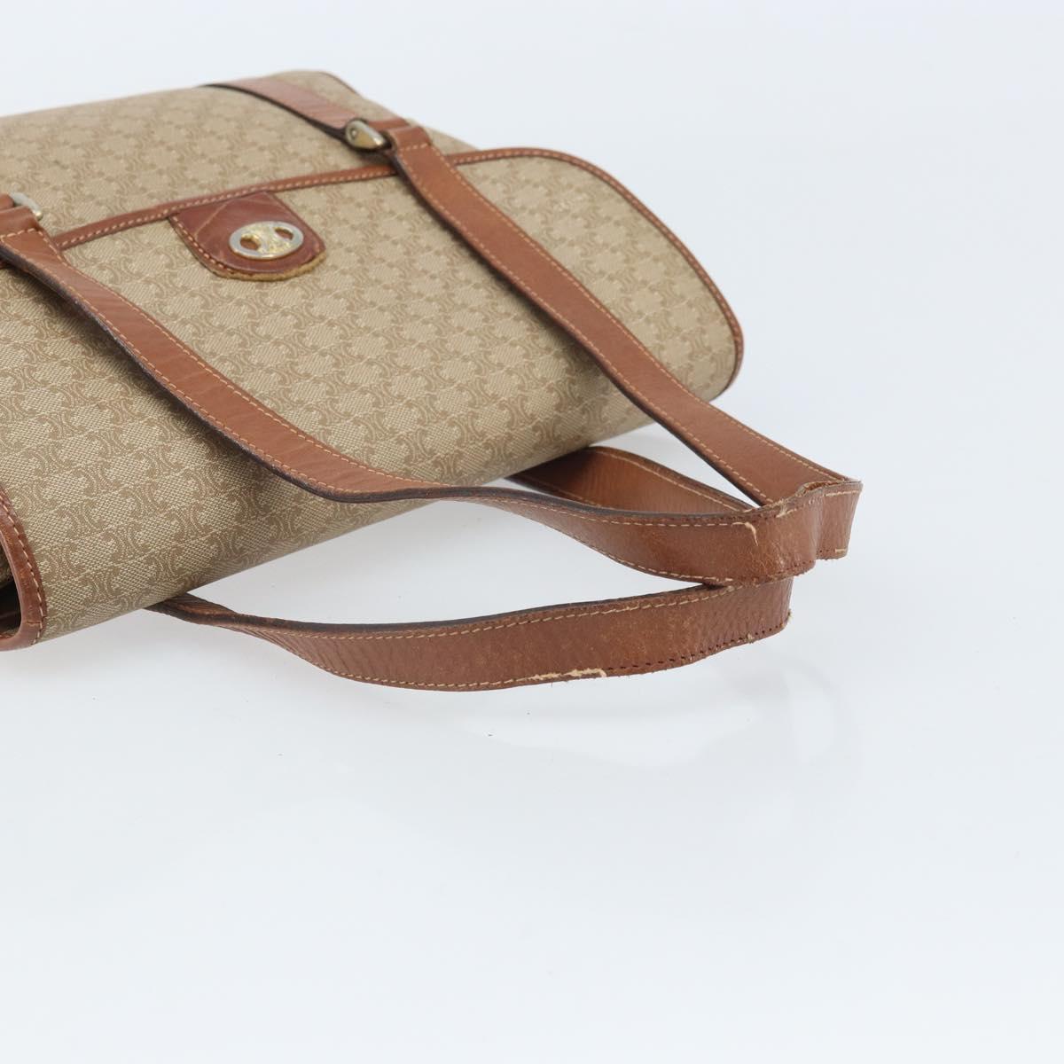 CELINE Macadam Canvas Hand Bag PVC Leather Beige Gold Auth 172281