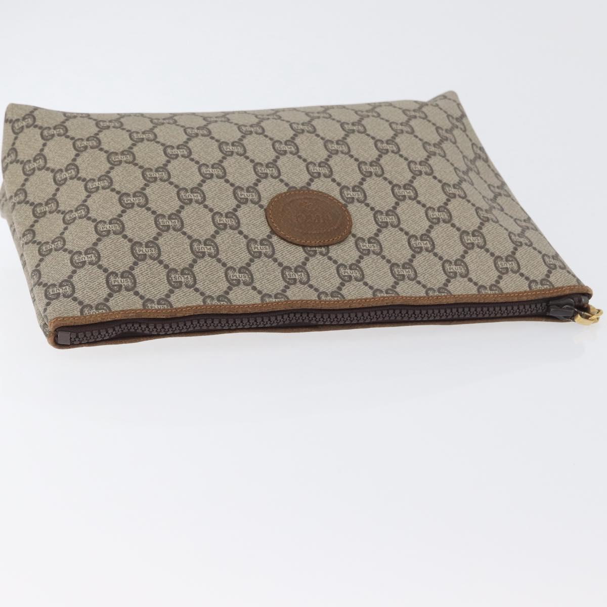 GUCCI GG Plus Supreme Clutch Bag PVC Beige Gold Auth 172282