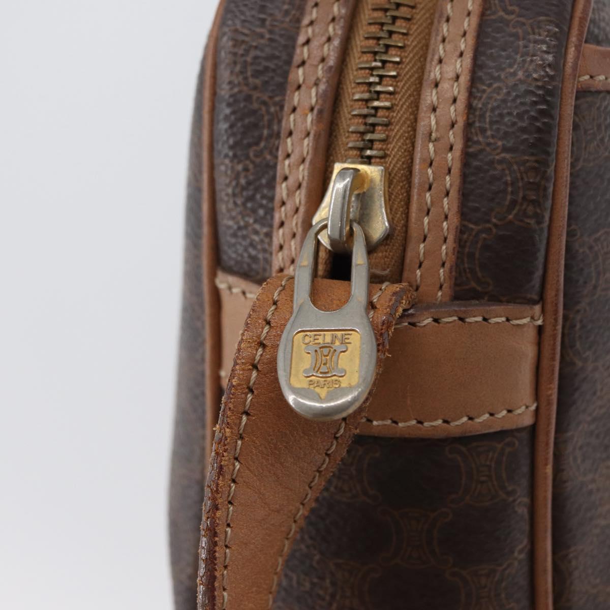 CELINE Macadam Canvas Shoulder Bag PVC Leather Brown Gold Auth 172285